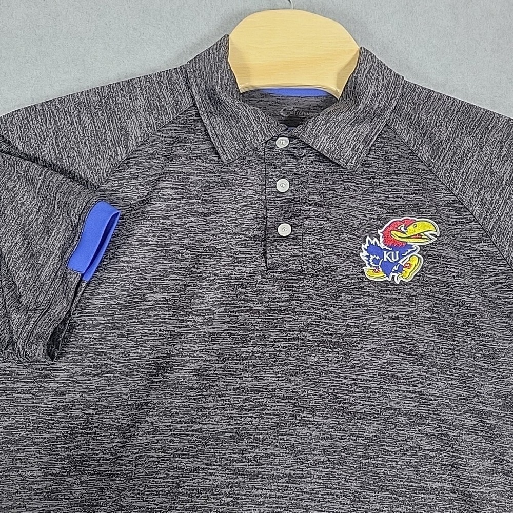 Colosseum Kansas Jayhawks Polo Shirt Men's‎ Medium Gray Space Dye KU Raglan S/S